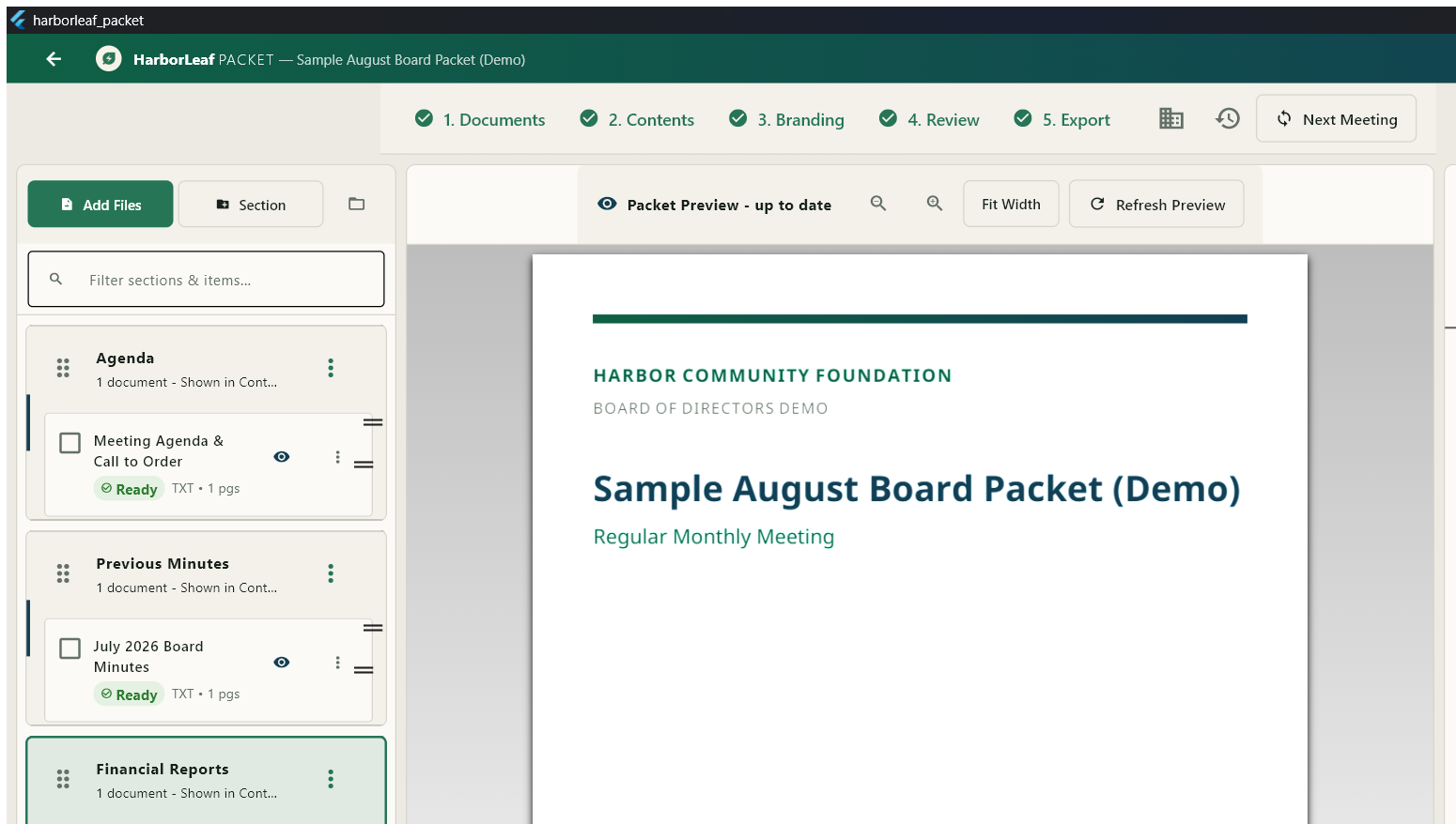 A document being dragged into a highlighted section in Harborleaf Packet